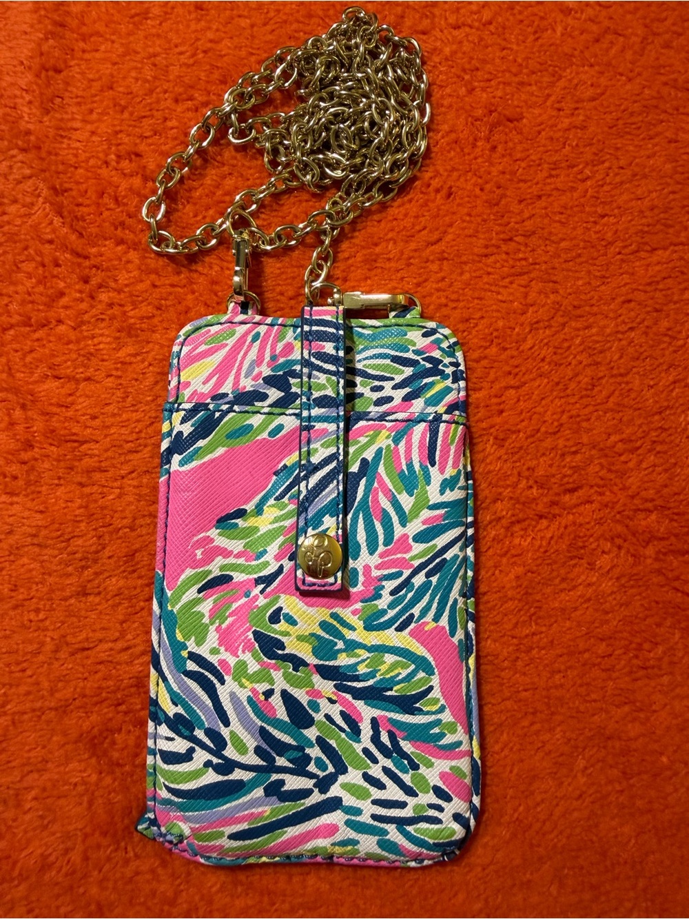 Lilly Pulitzer Crossbody Phone Wallet Floral Gold Chain ID Holder Multicolor